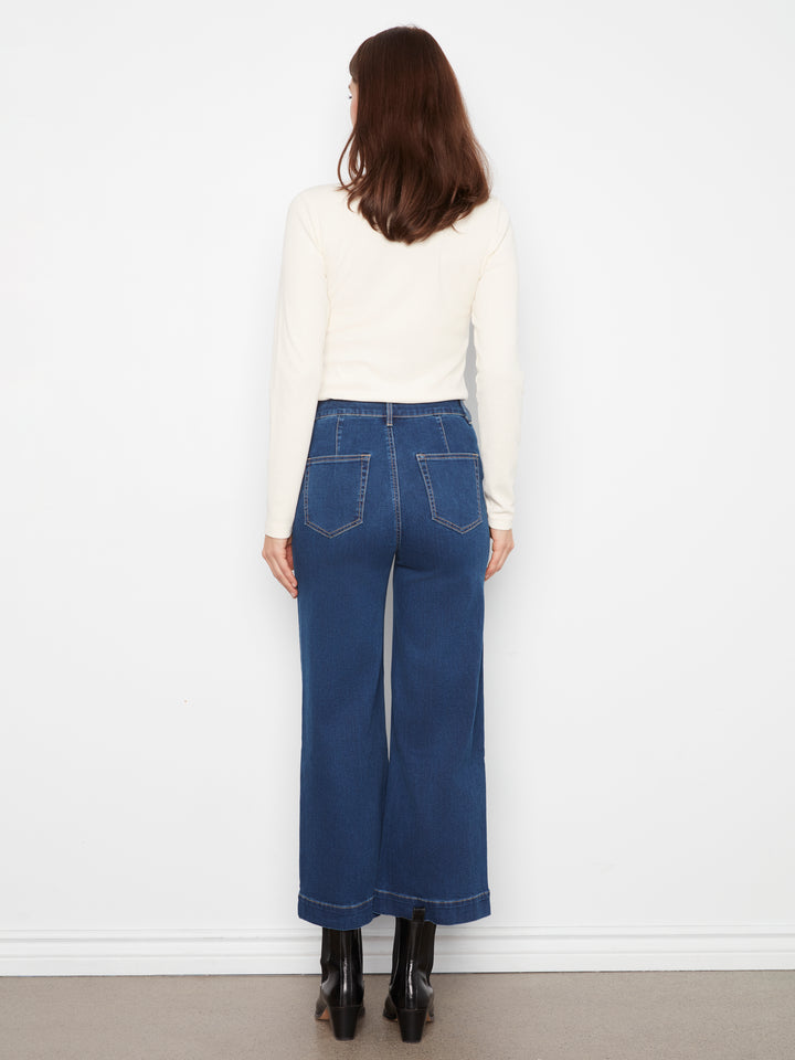 Cropped Insert Pocket Wide Leg Stretch Denim Pants