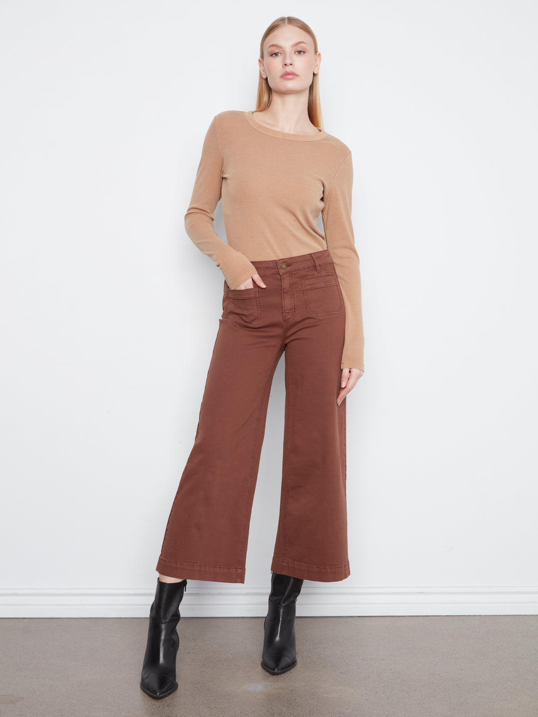 Cropped Insert Pocket Wide Leg Colored Twill Pants