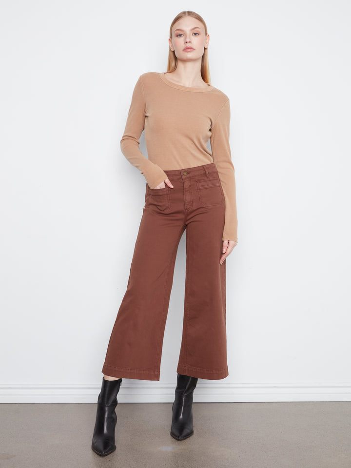 Cropped Insert Pocket Wide Leg Colored Twill Pants