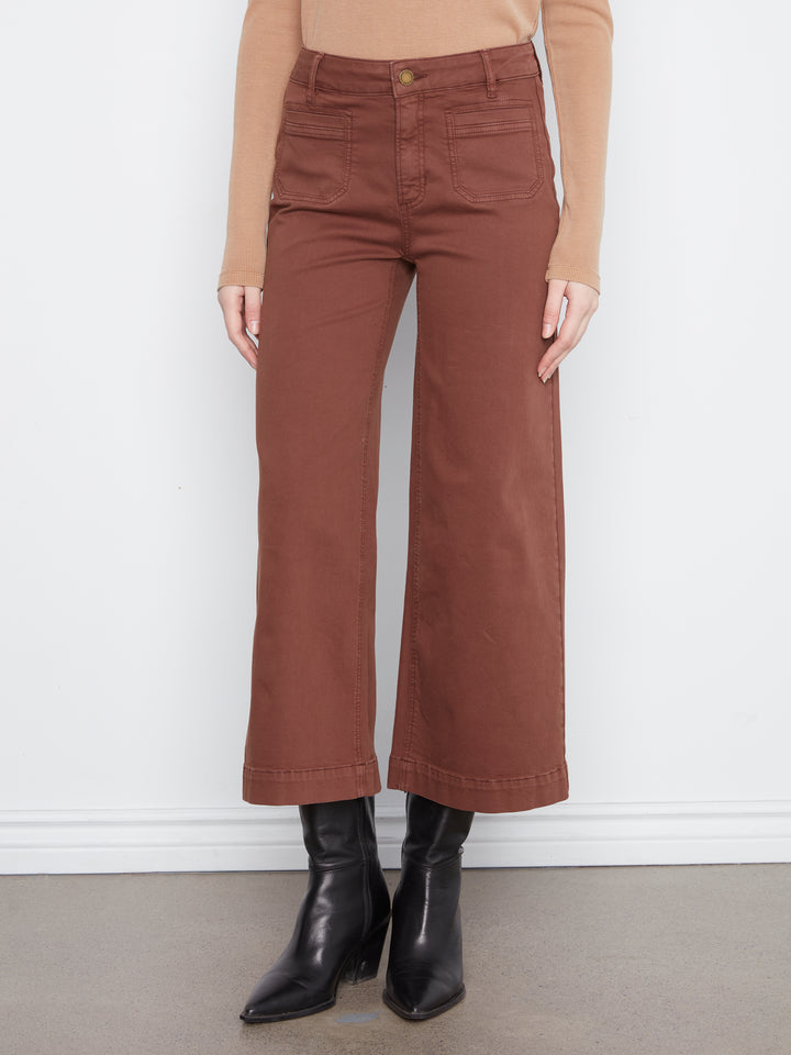 Cropped Insert Pocket Wide Leg Colored Twill Pants