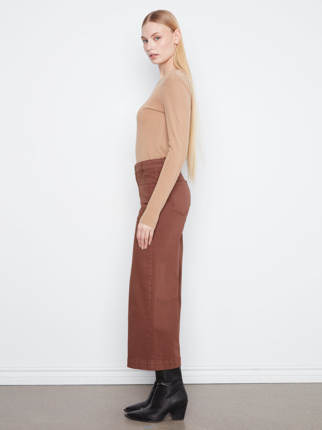 Cropped Insert Pocket Wide Leg Colored Twill Pants