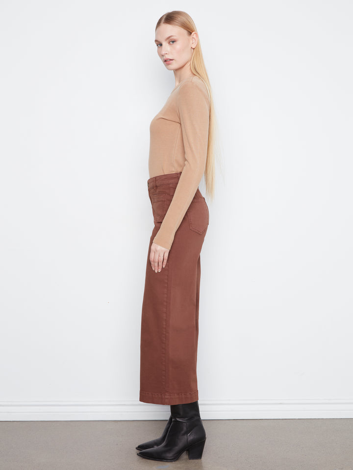 Cropped Insert Pocket Wide Leg Colored Twill Pants