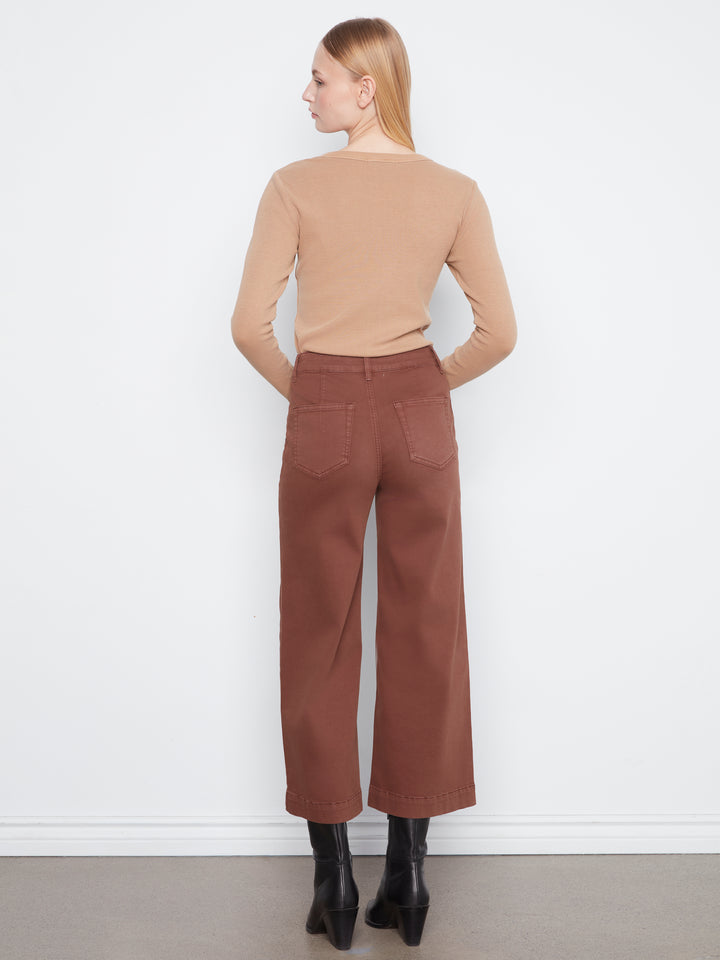 Cropped Insert Pocket Wide Leg Colored Twill Pants