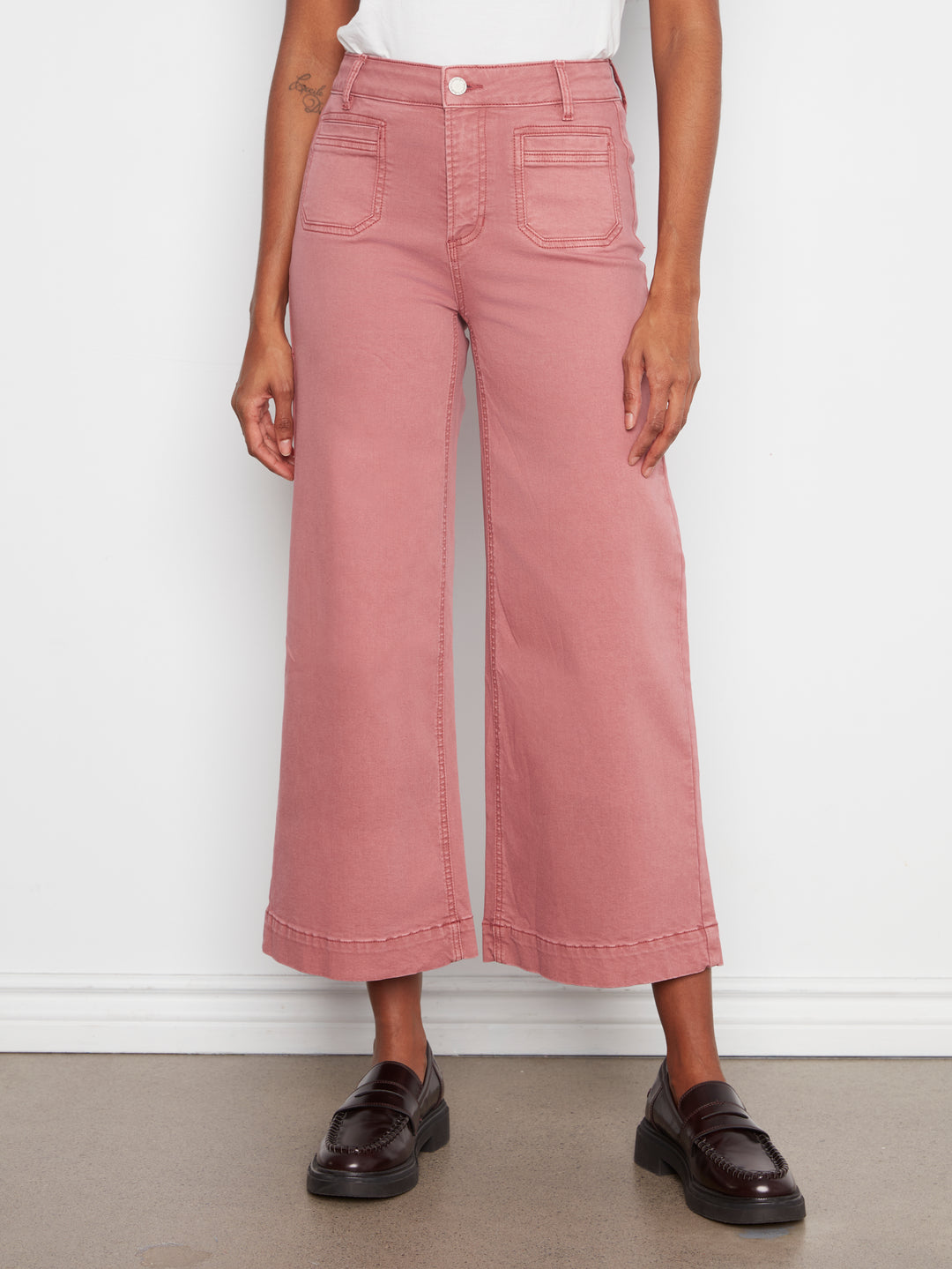 Cropped Insert Pocket Wide Leg Colored Twill Pants