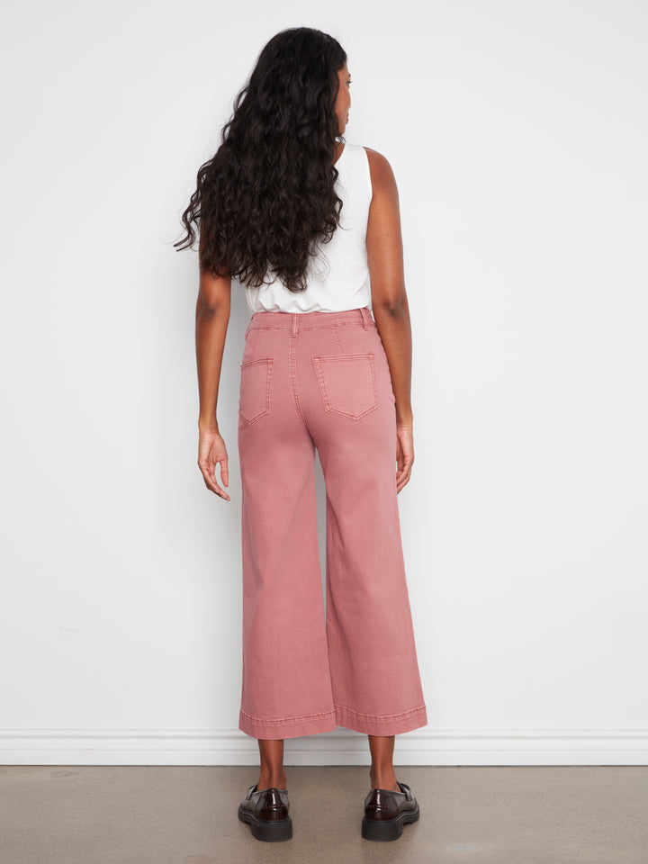 Cropped Insert Pocket Wide Leg Colored Twill Pants
