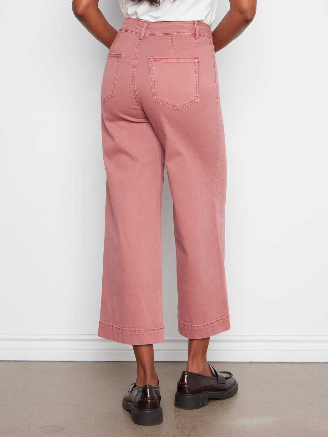 Cropped Insert Pocket Wide Leg Colored Twill Pants