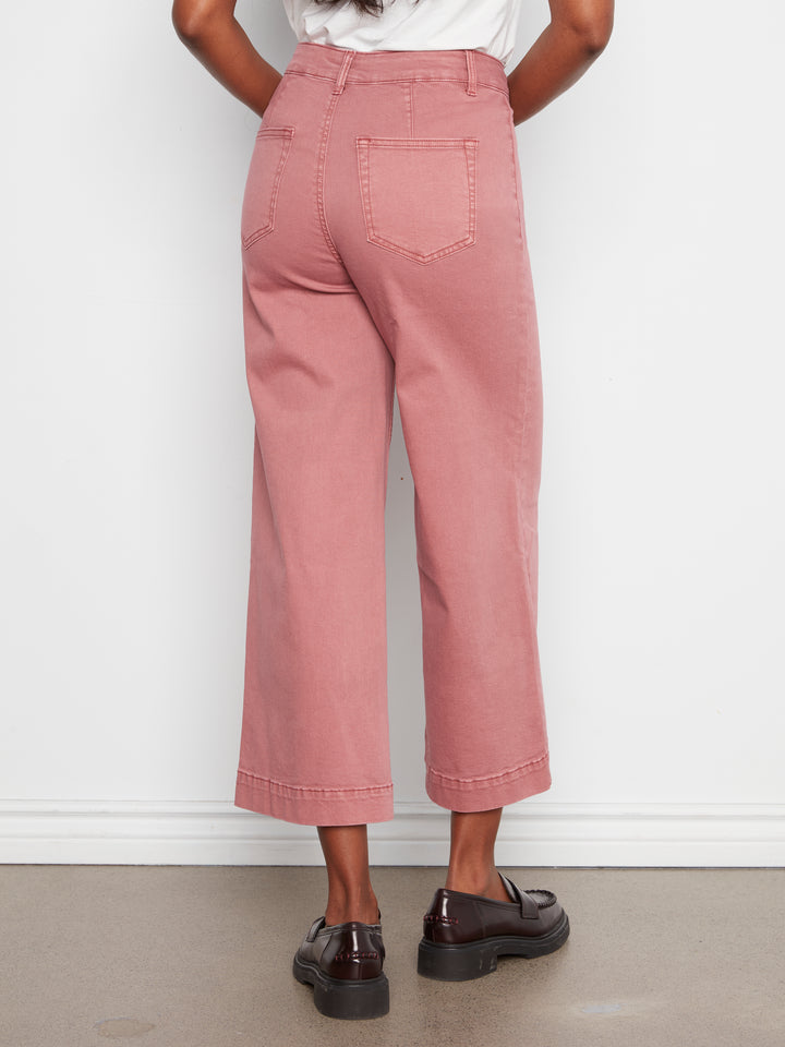 Cropped Insert Pocket Wide Leg Colored Twill Pants