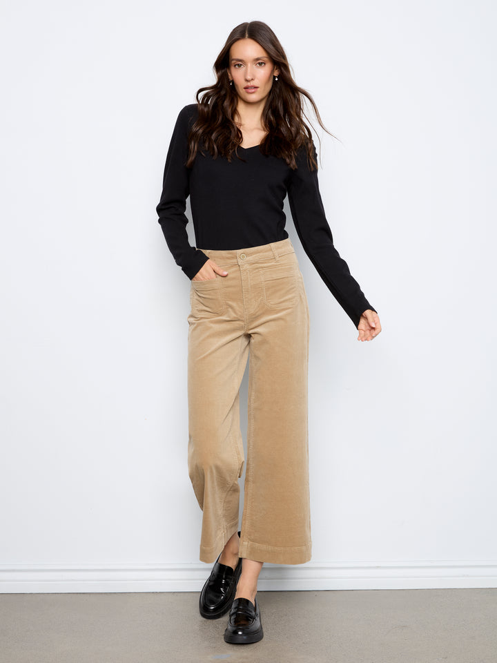 Cropped Insert Pocket Wide Leg Corduroy Pants
