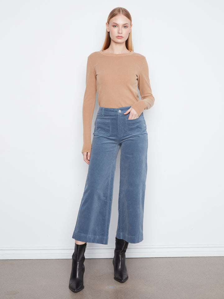Cropped Insert Pocket Wide Leg Corduroy Pants