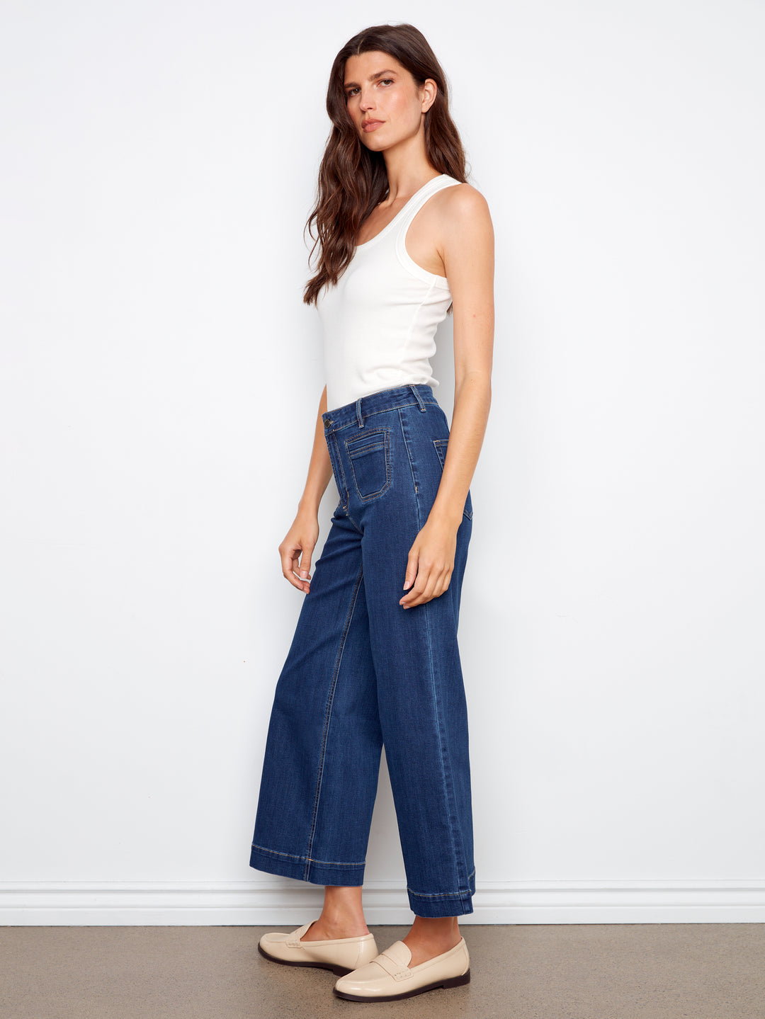 Cropped Patch Pocket Flare Jeans