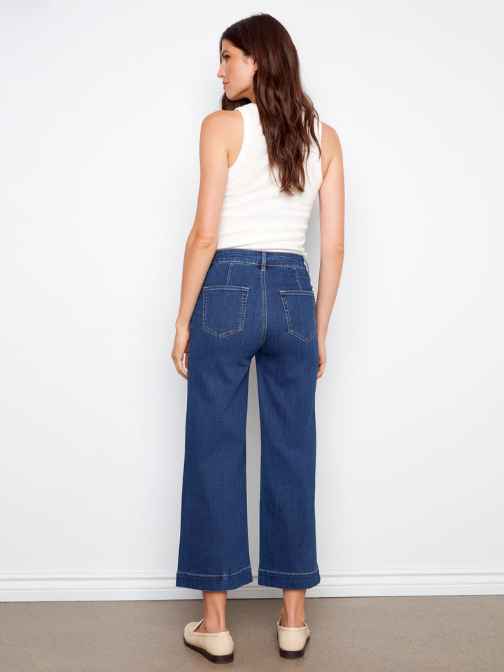 Cropped Patch Pocket Flare Jeans