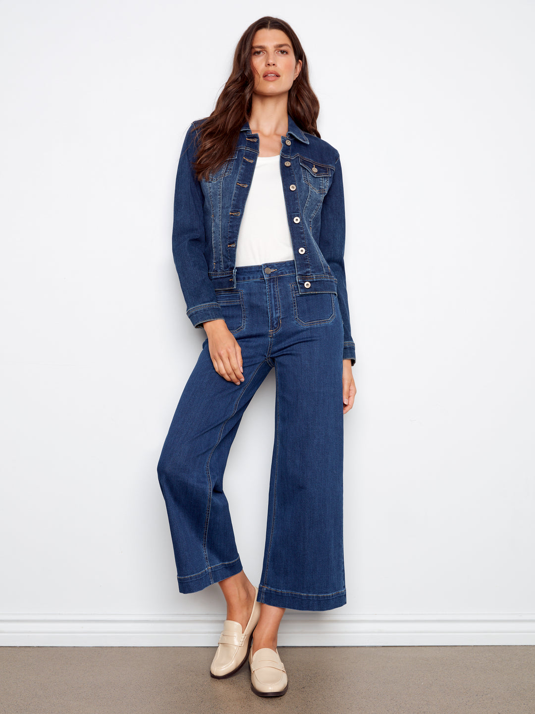 Cropped Patch Pocket Flare Jeans