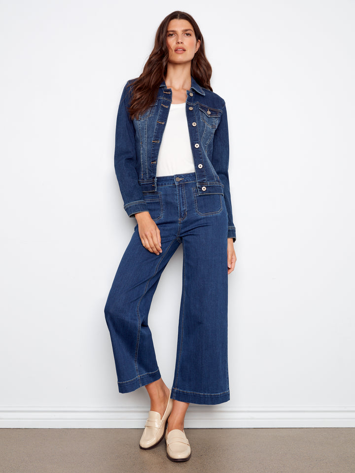 Cropped Patch Pocket Flare Jeans