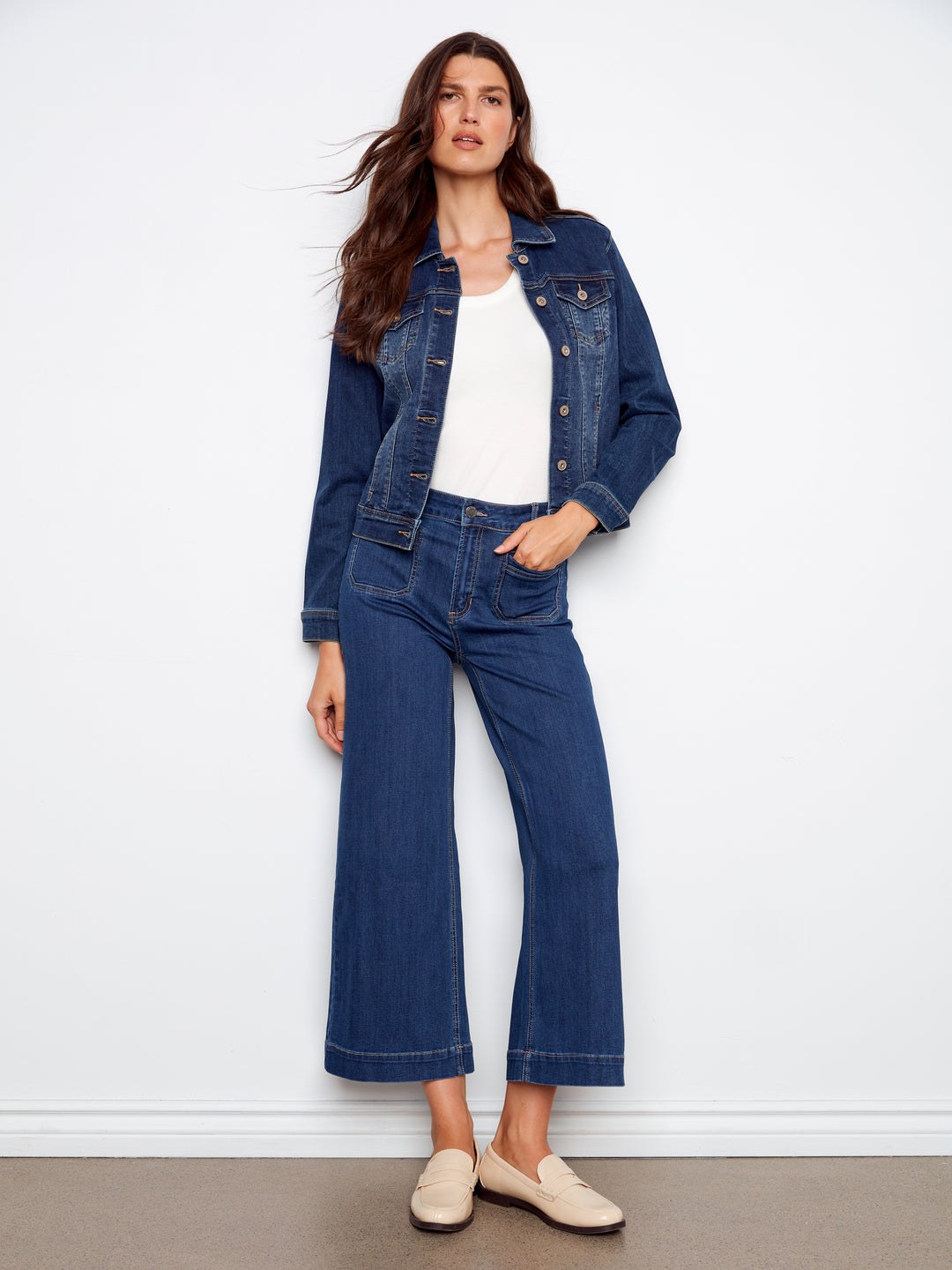 Cropped Patch Pocket Flare Jeans