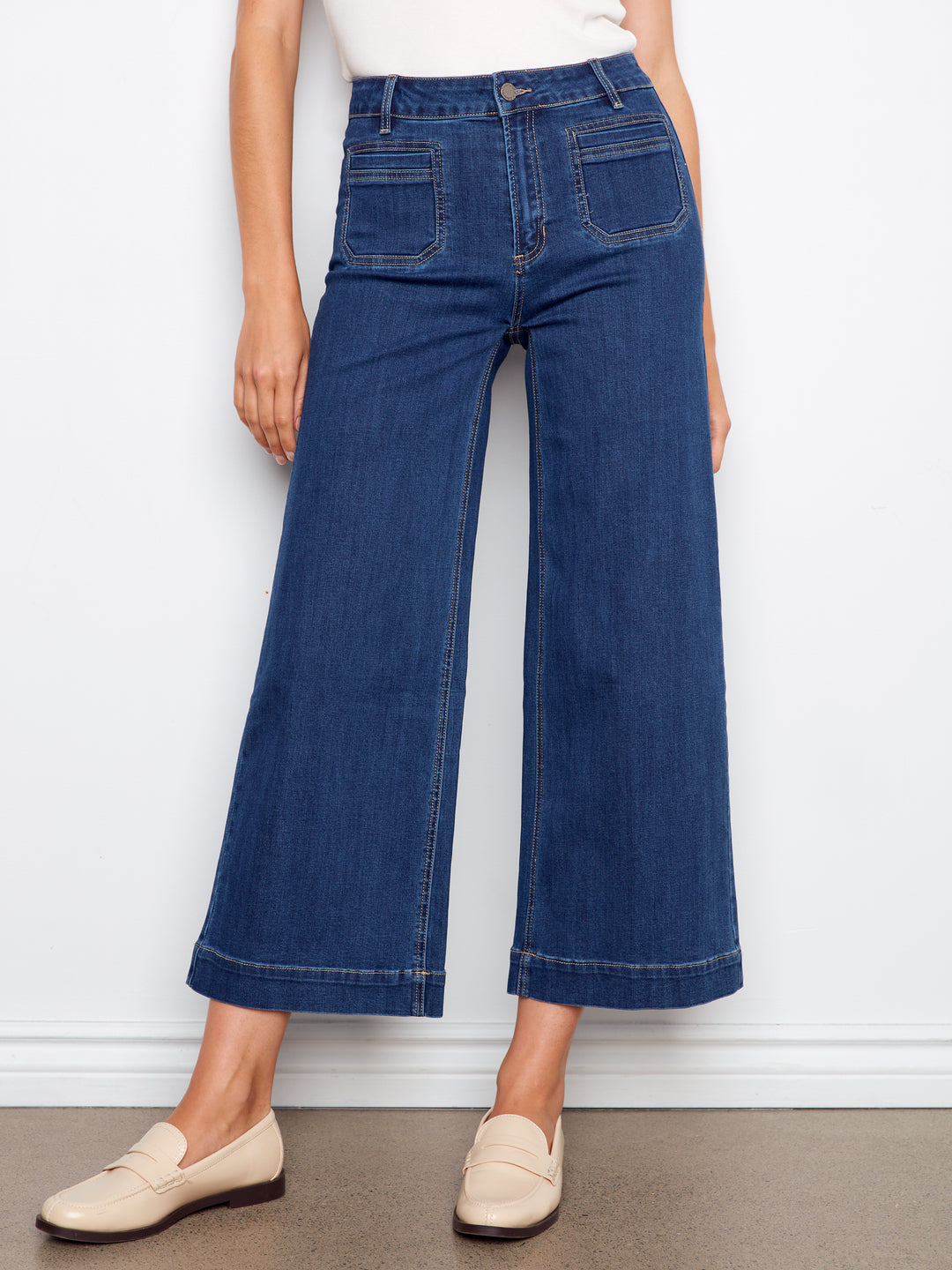 Cropped Patch Pocket Flare Jeans
