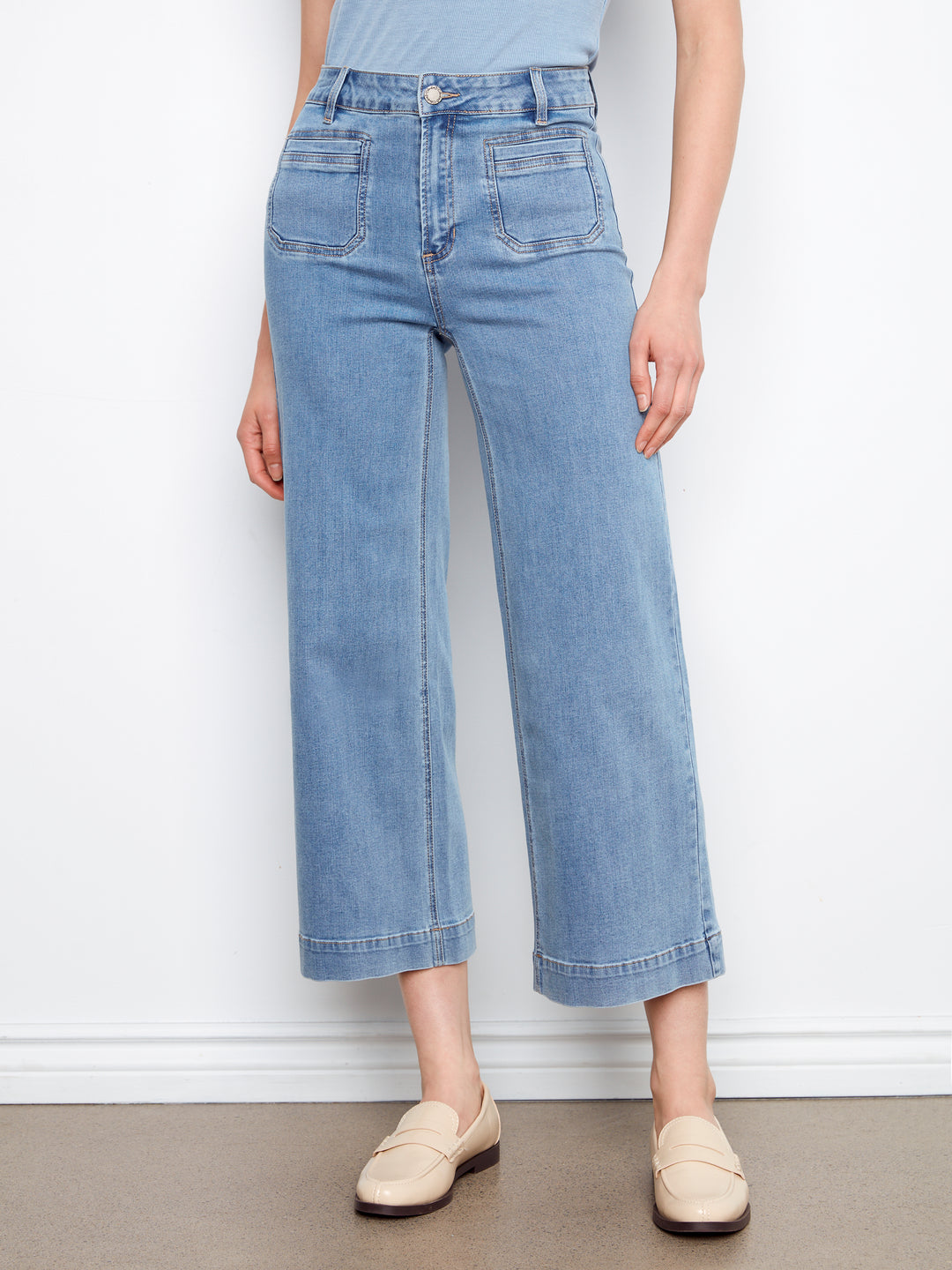 Cropped Patch Pocket Flare Jeans