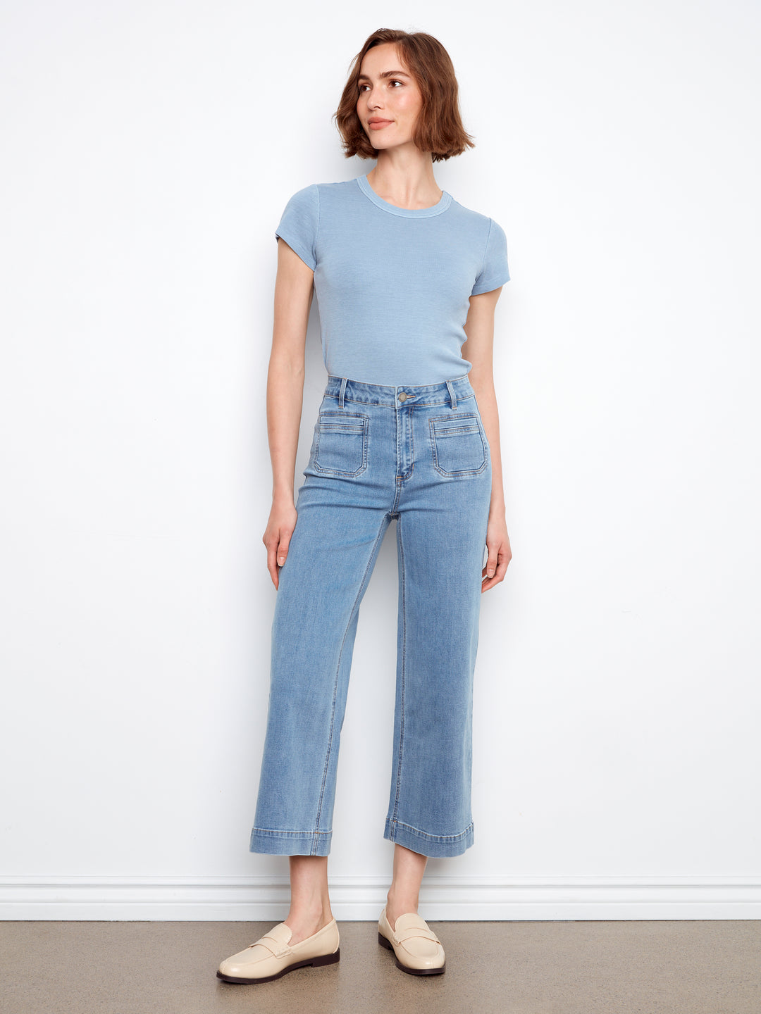 Cropped Patch Pocket Flare Jeans