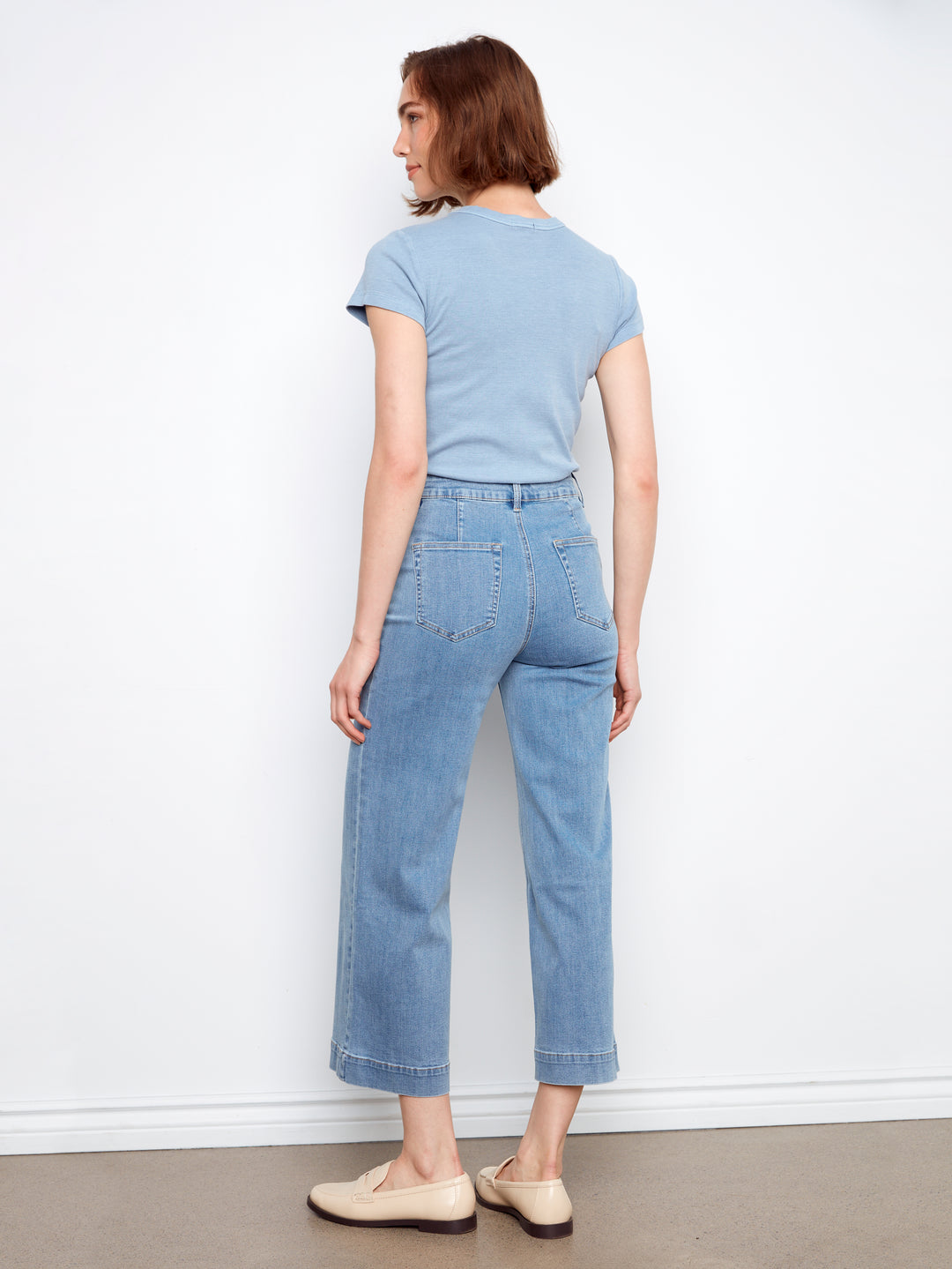 Cropped Patch Pocket Flare Jeans