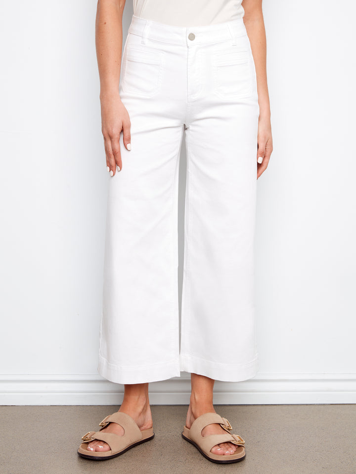 Cropped Patch Pocket Flare Twill Pants