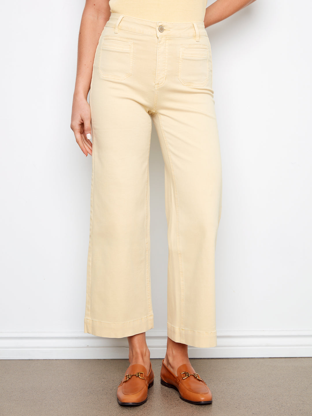 Cropped Patch Pocket Flare Twill Pants