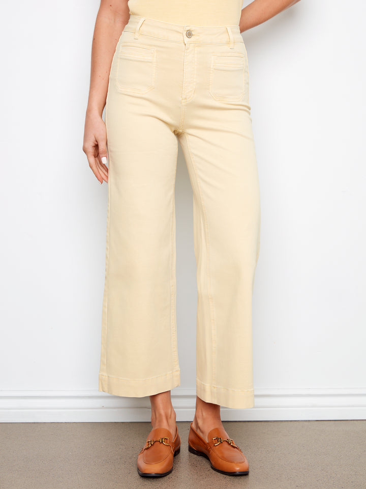 Cropped Patch Pocket Flare Twill Pants