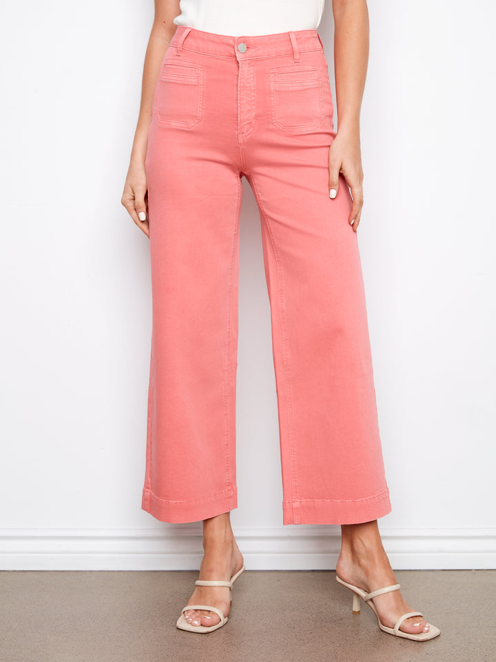 Cropped Patch Pocket Flare Twill Pants