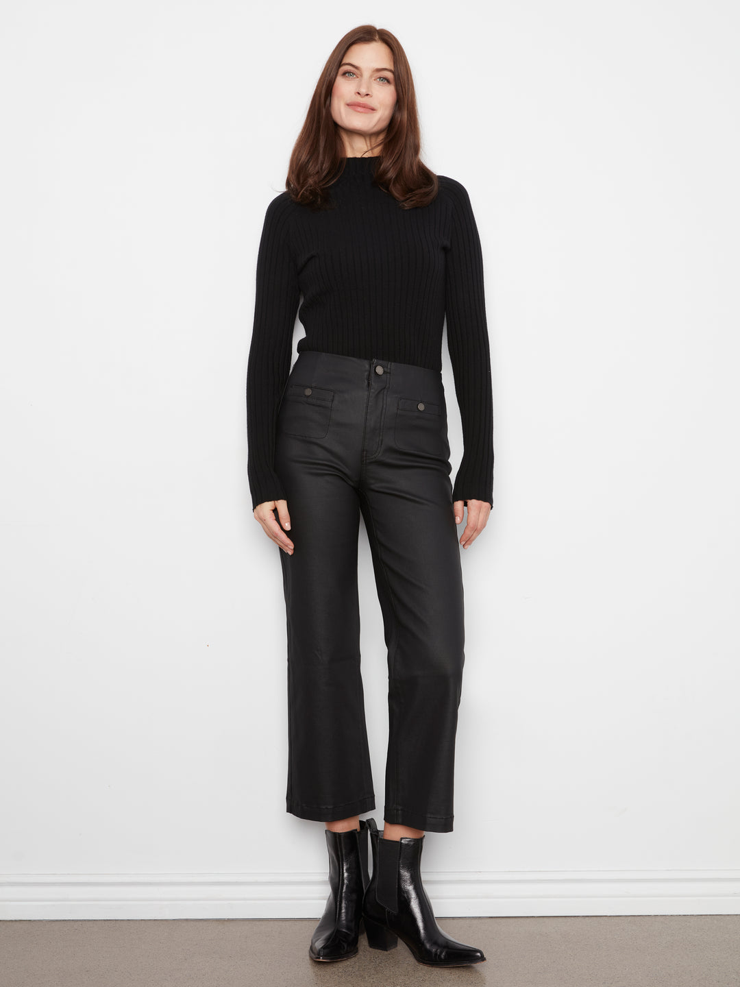 Wax Twill Flare Leg Pants With Front Welt Pockets