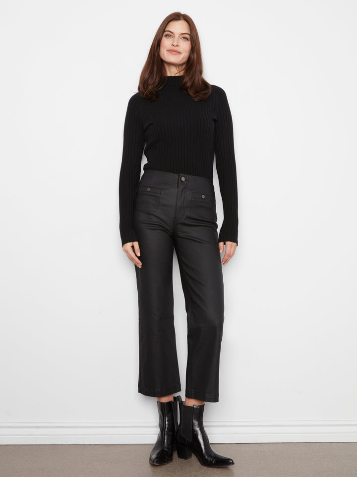 Wax Twill Flare Leg Pants With Front Welt Pockets