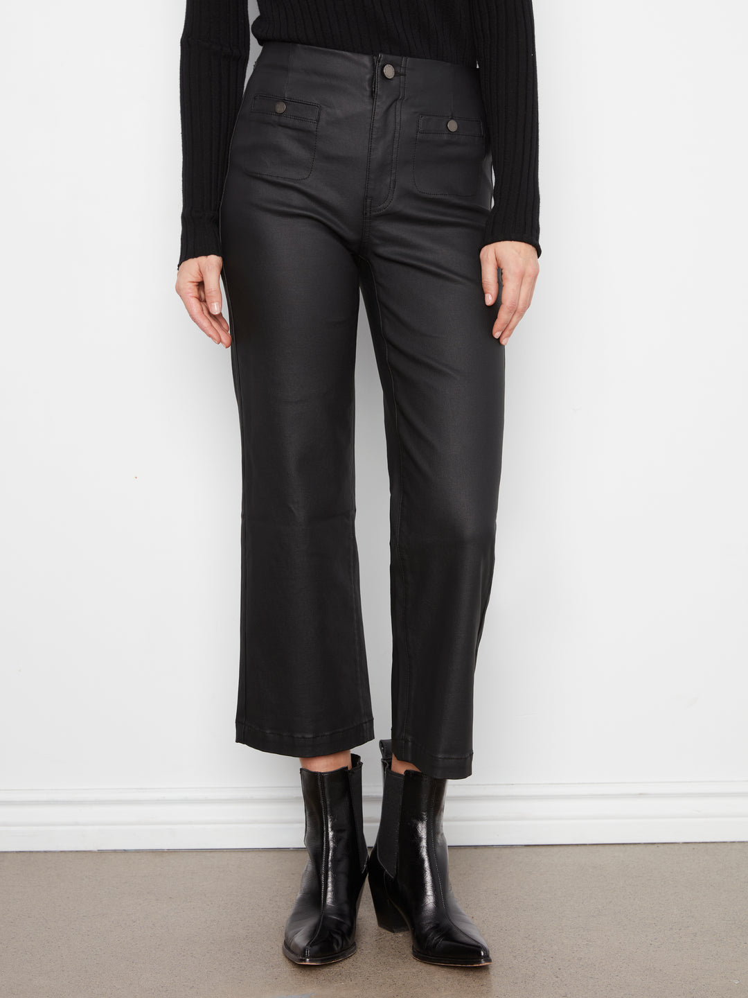 Wax Twill Flare Leg Pants With Front Welt Pockets