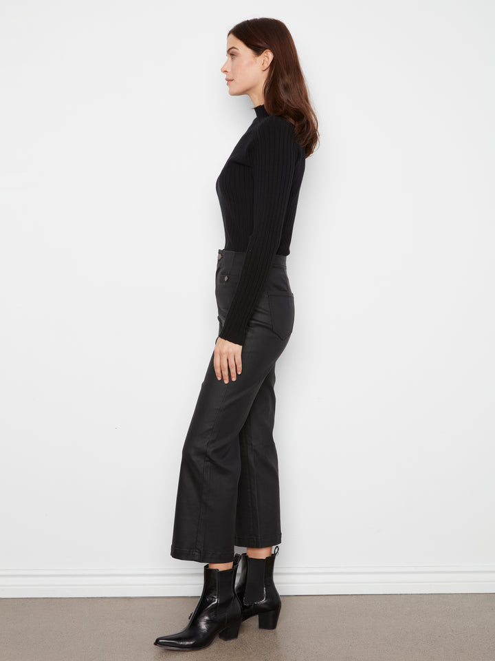Wax Twill Flare Leg Pants With Front Welt Pockets