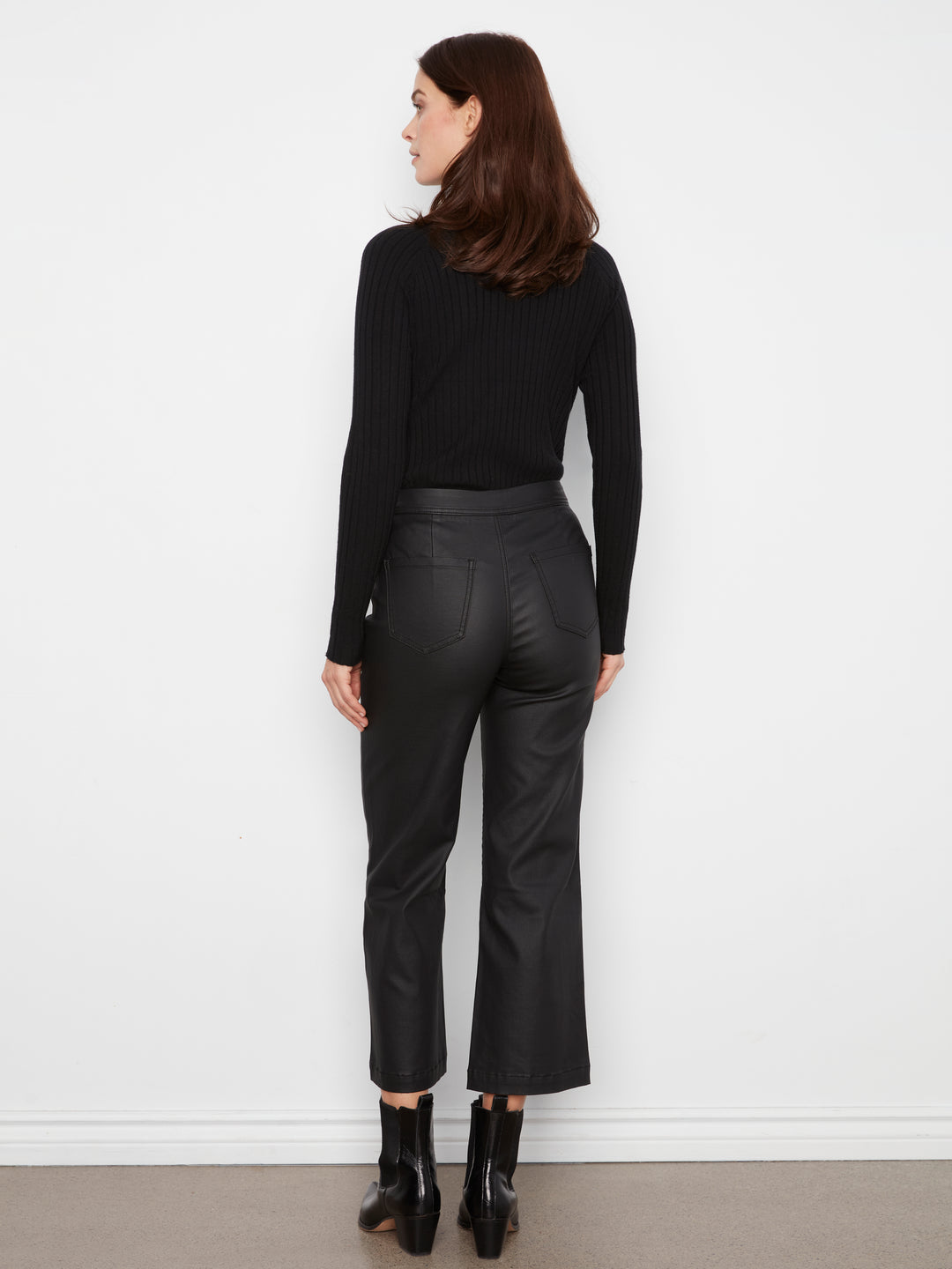Wax Twill Flare Leg Pants With Front Welt Pockets