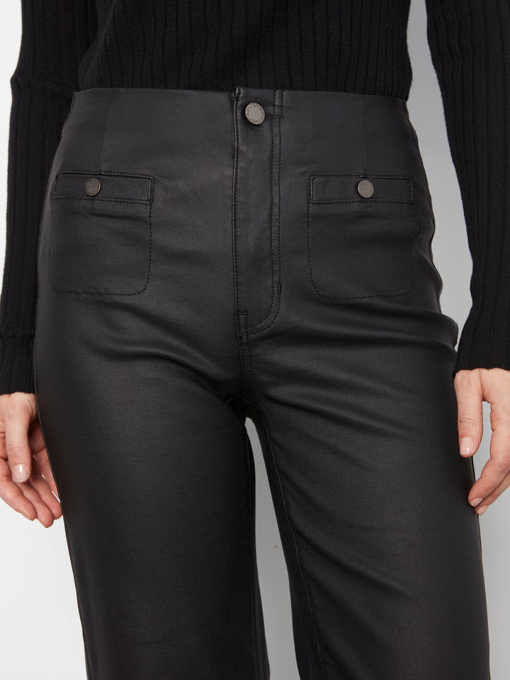 Wax Twill Flare Leg Pants With Front Welt Pockets