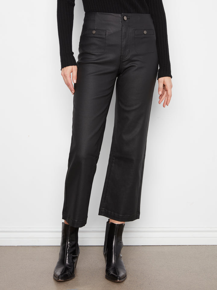 Wax Twill Flare Leg Pants With Front Welt Pockets