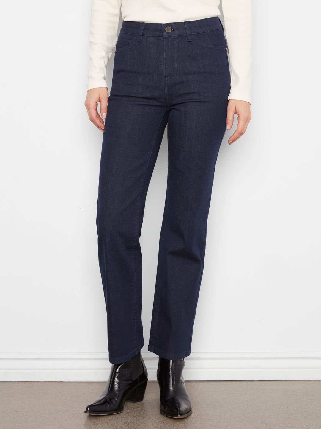 Straight Leg Stretch Denim Pants With Elastic Inside Waist