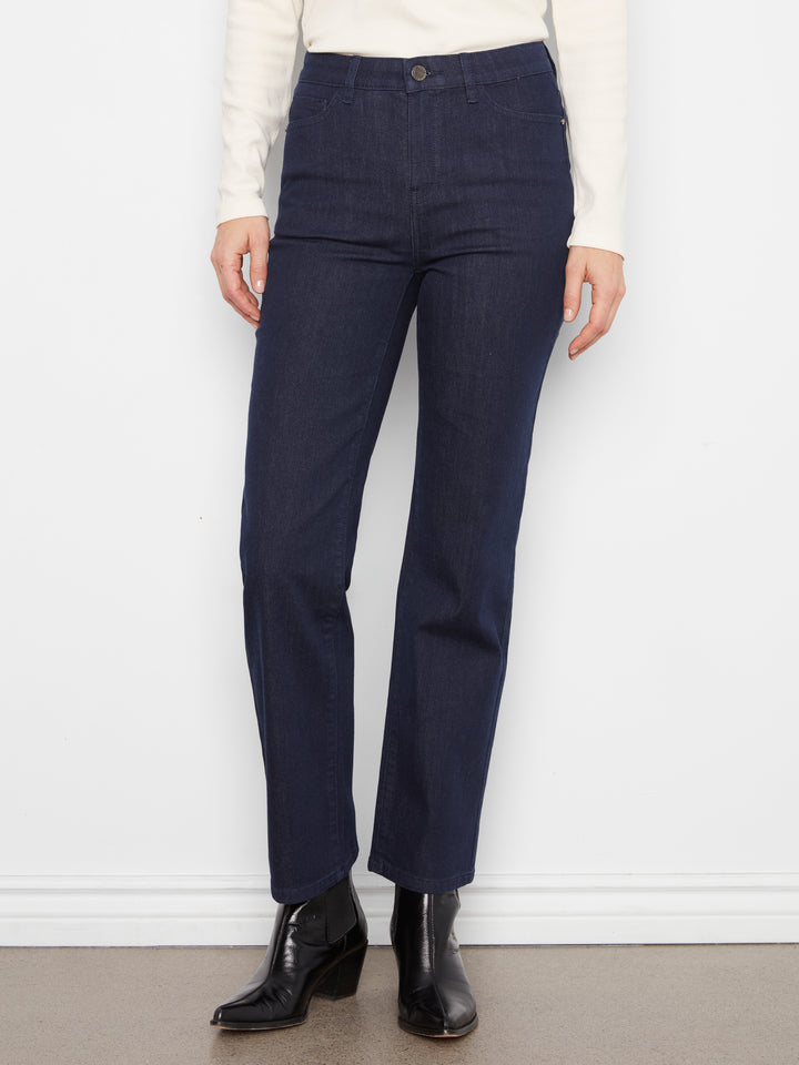 Straight Leg Stretch Denim Pants With Elastic Inside Waist