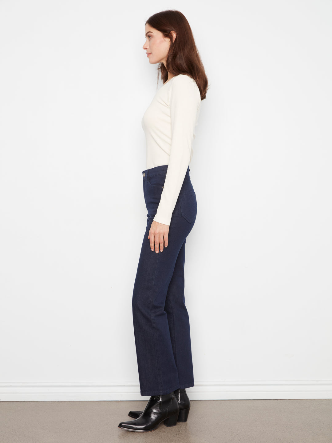 Straight Leg Stretch Denim Pants With Elastic Inside Waist