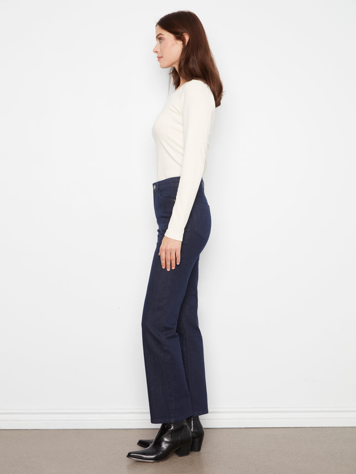 Straight Leg Stretch Denim Pants With Elastic Inside Waist