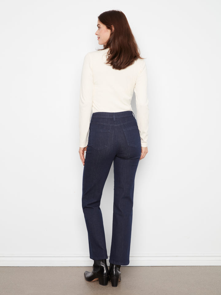 Straight Leg Stretch Denim Pants With Elastic Inside Waist