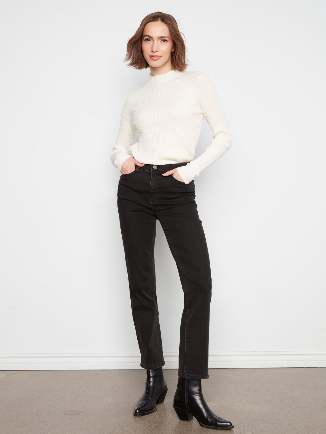 Straight Leg Stretch Denim Pants With Elastic Inside Waist