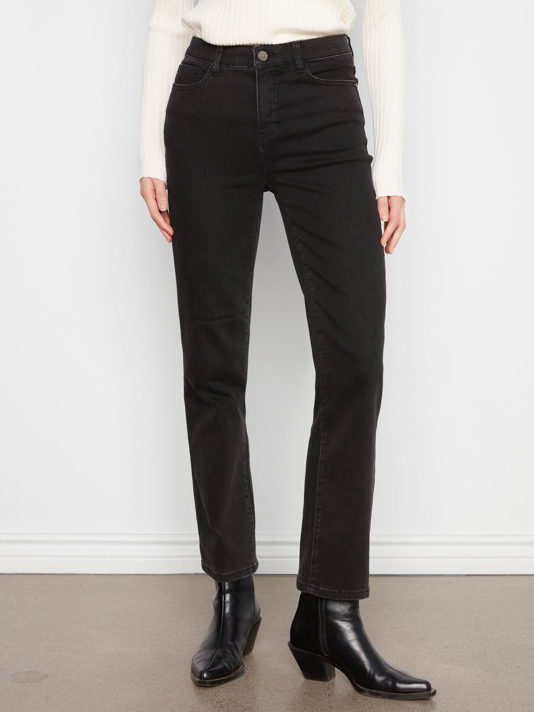 Straight Leg Stretch Denim Pants With Elastic Inside Waist