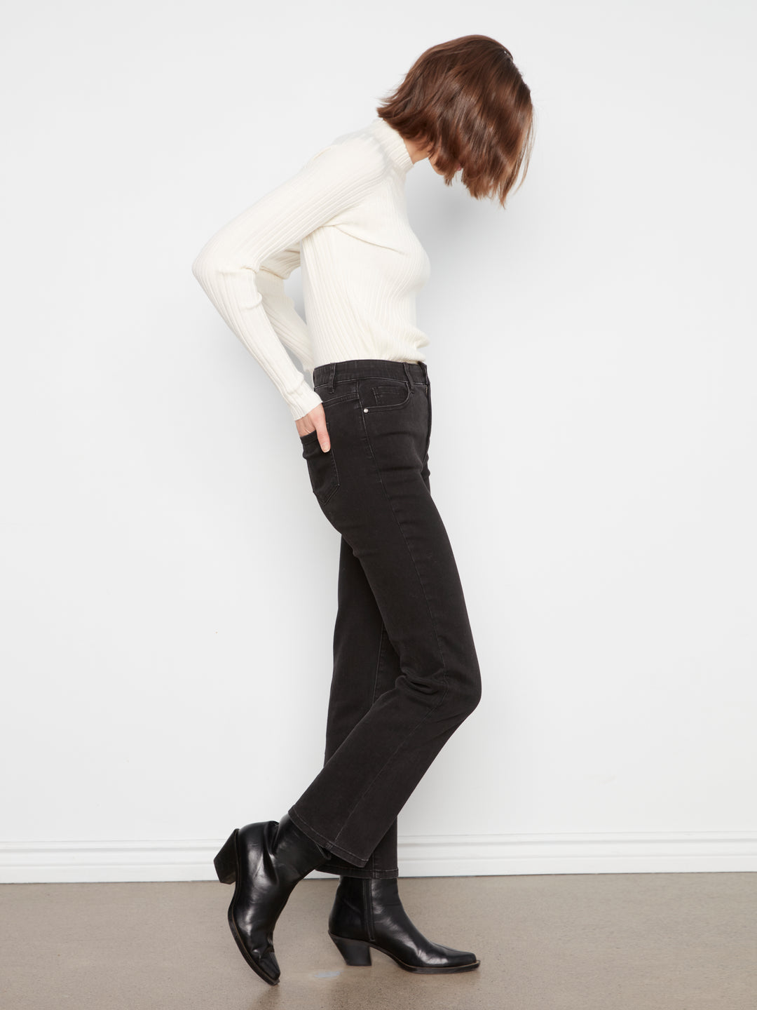 Straight Leg Stretch Denim Pants With Elastic Inside Waist