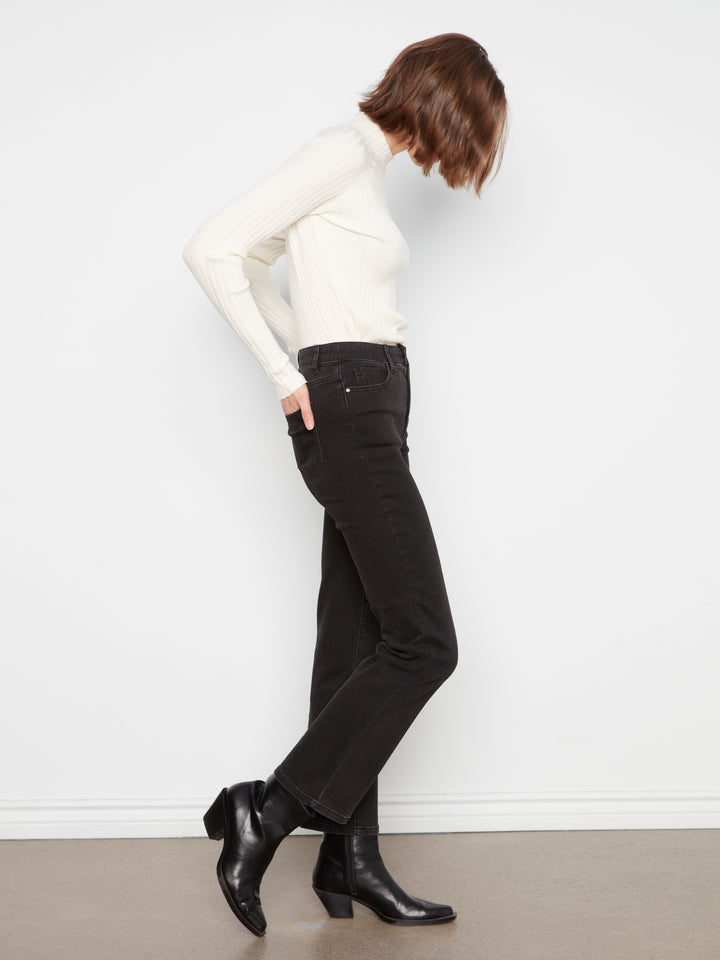 Straight Leg Stretch Denim Pants With Elastic Inside Waist