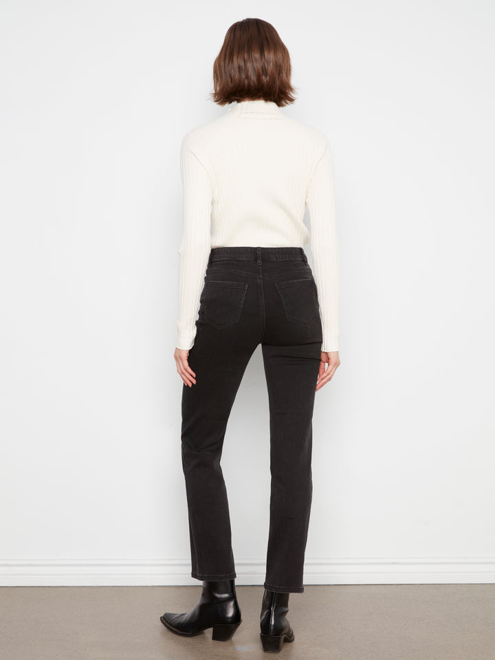 Straight Leg Stretch Denim Pants With Elastic Inside Waist
