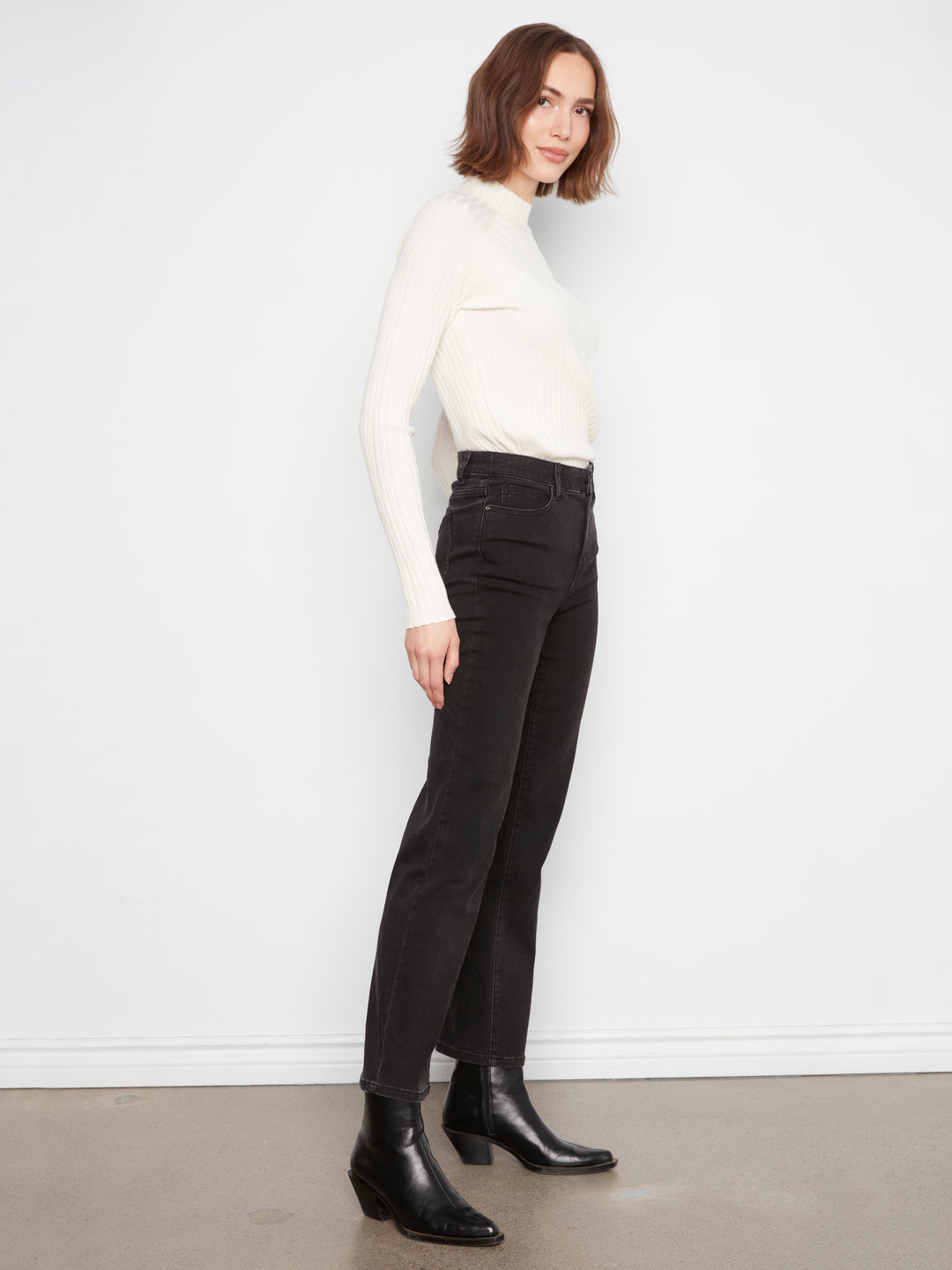 Straight Leg Stretch Denim Pants With Elastic Inside Waist