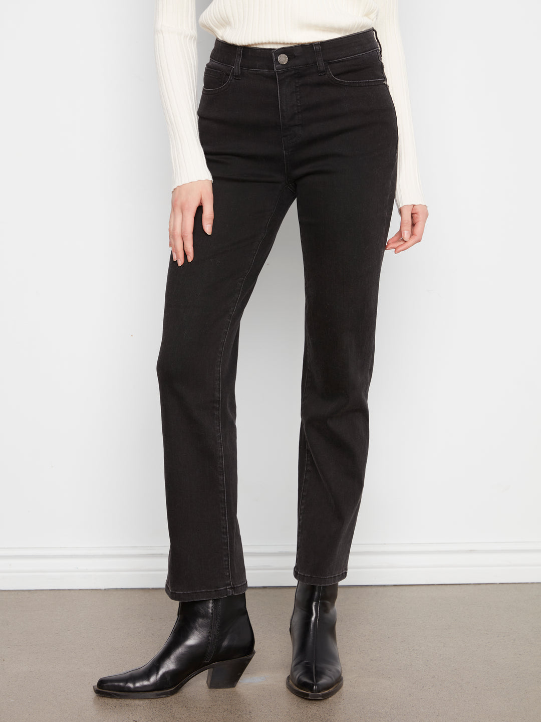 Straight Leg Stretch Denim Pants With Elastic Inside Waist