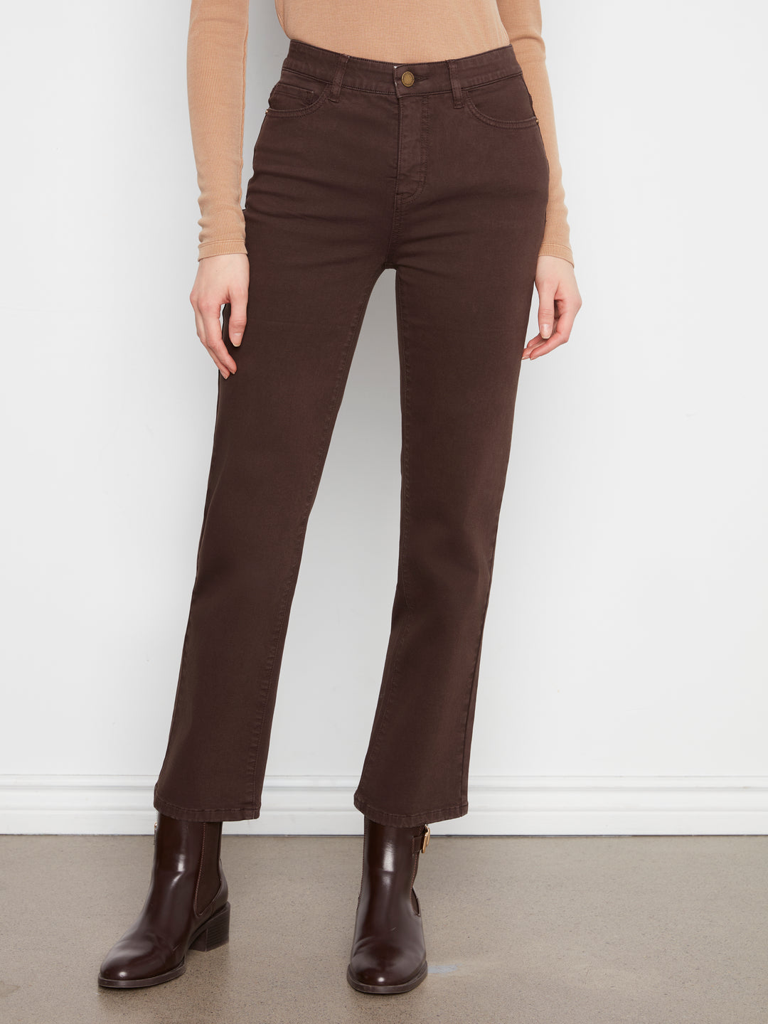 Straight Leg Colored Twill Pants With Elastic Inside Waist