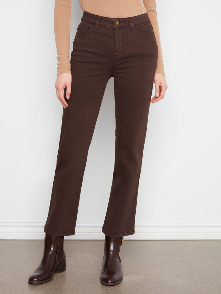 Straight Leg Colored Twill Pants With Elastic Inside Waist