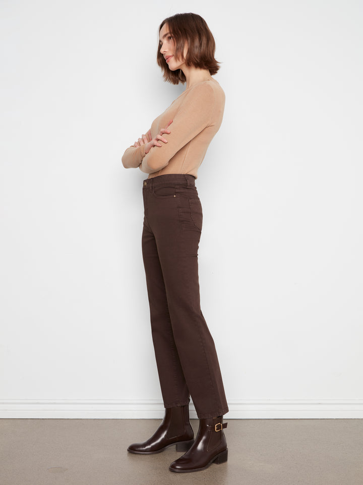 Straight Leg Colored Twill Pants With Elastic Inside Waist
