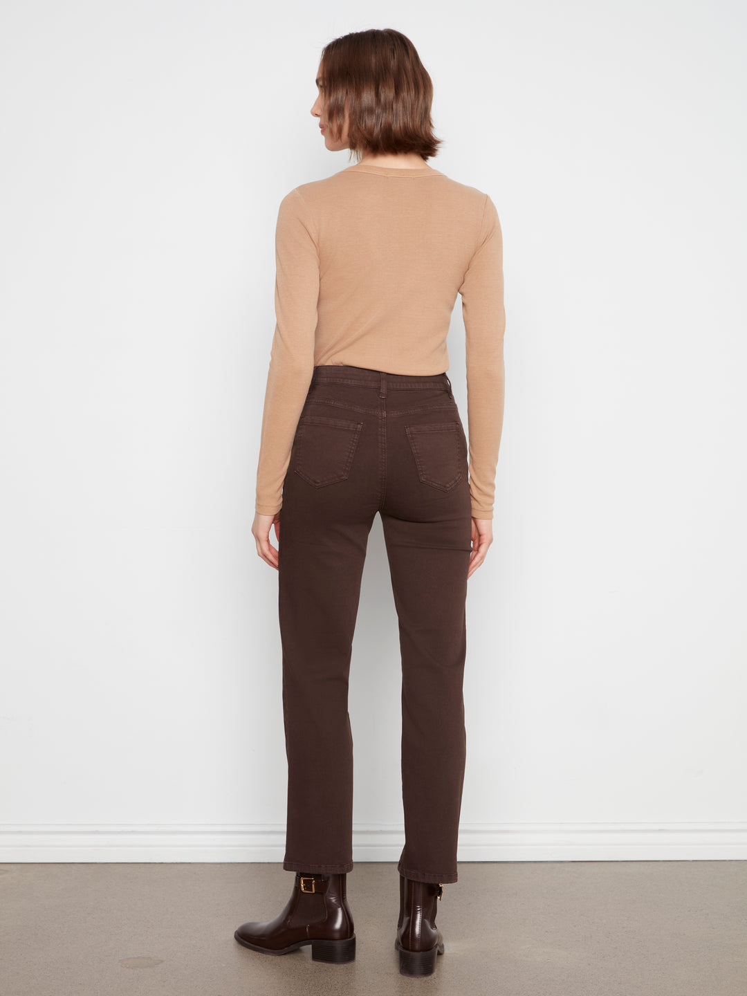 Straight Leg Colored Twill Pants With Elastic Inside Waist