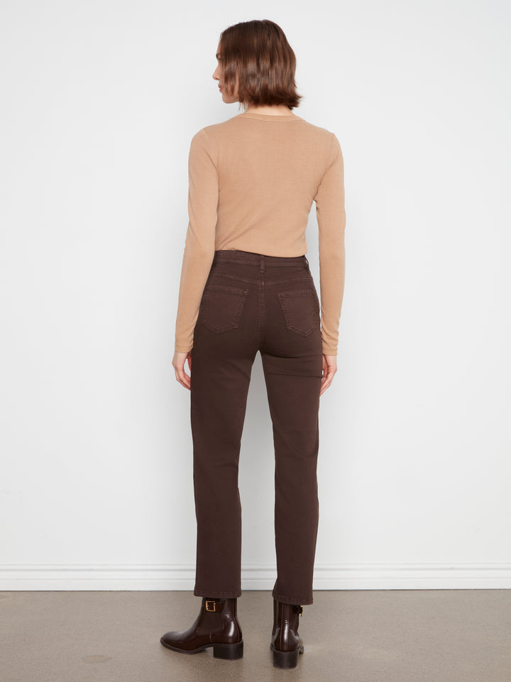 Straight Leg Colored Twill Pants With Elastic Inside Waist